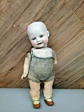 Antique German 7 " Doll Bisque Head Jointed Comp Body Toddler Style Glass Eyes