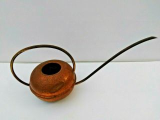 Vintage Small Round Copper - Brass Watering Can Cactus Long Spout Hammered England