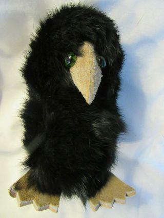 Vintage Real Fur Crow Raven Bird Black 7 " Taxidermy Alaska Canada Souvenir Toy