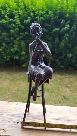 Bronze Art Deco Lady On A High Chair Statue Figurine Signed D H Chiparus