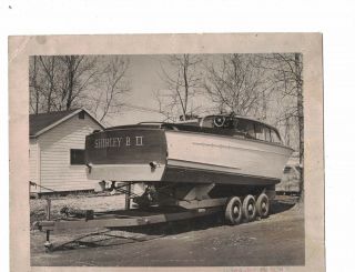 Shirley B Ii Vintage Boat Picture 7 1/2 X 9 1/2 " B/w On Trailer