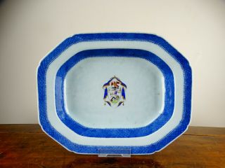 Antique Chinese Porcelain Tureen Stand Dish Plate Armorial Crest 18th Century