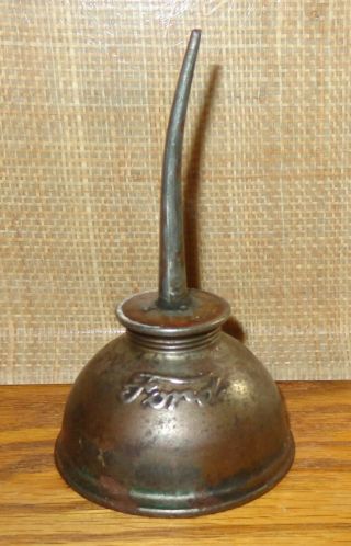 Old Vintage Antique Ford E Oiler Oil Can Thumb Press Embossed Script