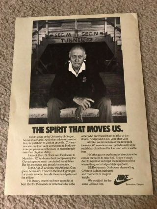 Vintage 1980 Nike Running Bill Bowerman Poster Print Ad " Spirit That Moves Us "