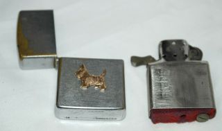 1958 Zippo Lighter Applied Gold Scotty Dog Emblem Red Felt Insert