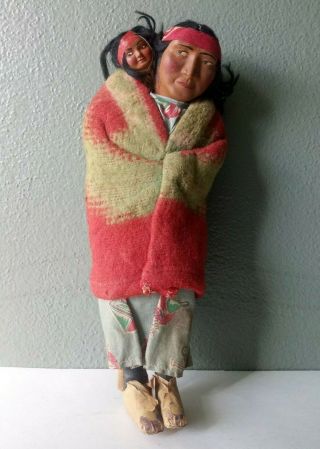 Vintage Native American Indian 12 " Skookum Doll W/ Baby