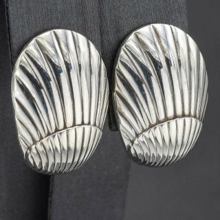 Georg Jensen Vintage Sterling Silver Clam Shell Clip - On Earrings 90 7.  4 Grams