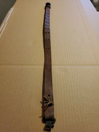 Vintage 1 " Tooled Leather Rifle Sling With Swivels