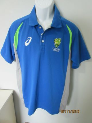 Mens Embroidered Official Asics Cricket Australia Polo Shirt Jersey Sz.  L Euc