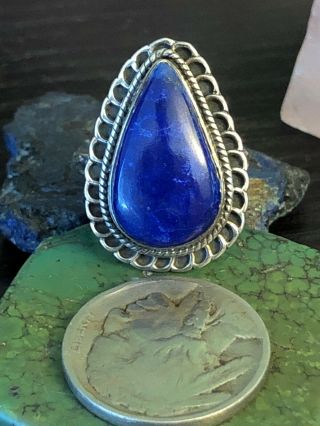 Vintage Native American Teardrop Lapis Lazuli Sterling Silver Ring 7 G Size 7.  5