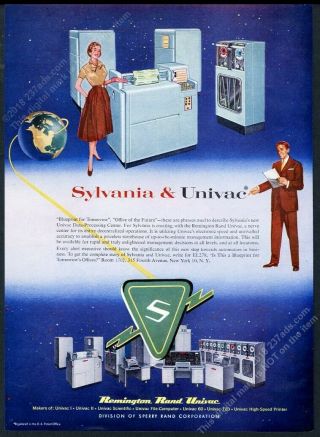 1956 Univac Computer System Color Photo & Art Remington Rand Vintage Print Ad