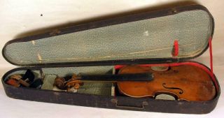 Antique Attic Find Violin In Tiger Maple With Hard Case Ready For Restoration