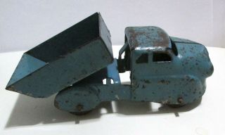 Vintage Wyandotte Teal Blue Pressed Steel 6 " Dump Truck Wood Tires Wheels