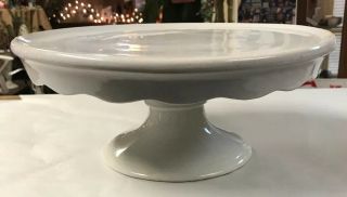 Antique White Ironstone Cake Stand Pedestal With Ruffled Apron