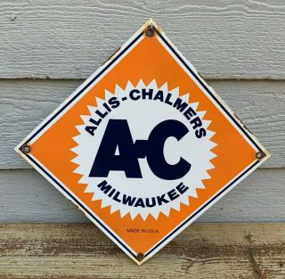 Vintage Ac Allis Chalmers Porcelain Gas Station Pump Plate