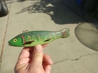 Old Ice Fishing Lure Folk Art Carved Wood Spearfishing Tackle Vintage Fish Decoy