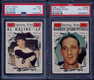 Psa 8 1961 Topps 589 Warren Spahn Milwaukee Braves Hof All - Star Tuff Last Card