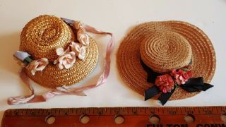 Pair Vintage Straw & Floral Doll Hats Cissy/madame Alexander Style