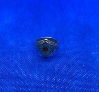 Vintage Sterling Silver NAVAJO Turquoise Coral Ring Size 8.  5 3