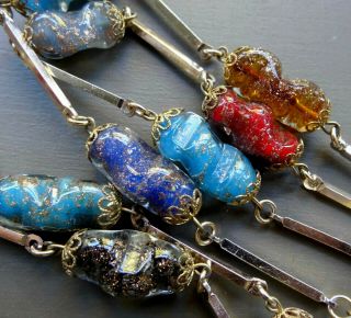 Vintage Multi Colour Gold Murano Glass Bead Long Flapper Necklace - Y26