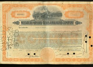 Missouri Kansas Texas Railroad Company - Katy Railroad Stock Certificate 1929
