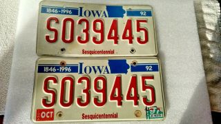 Iowa Sesquicentennial License Plates 1992