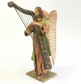 Vintage Italian Cartapesta Nativity Angel With Harp Papier Mache Christmas 12 "