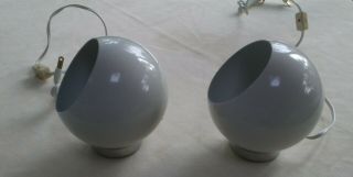 Pair Vintage Mid Century White Eyeball Table Lamps Orb