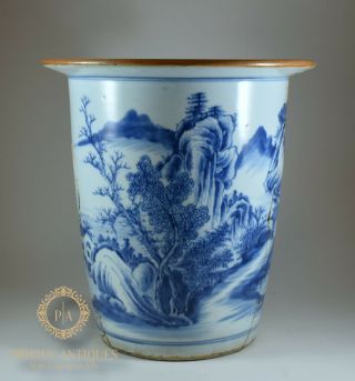 Large Antique Chinese 18th Century Export Porcelain Blue & White Planter