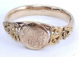 Antique Victorian Gold Filled Gf Large Round Locket Monogram Bangle Bracelet