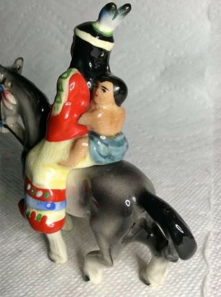 VINTAGE INDIAN WOMAN & CHILD ON BAREBACK HORSE CERAMIC SALT & PEPPER SHAKERS 3
