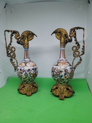 Antique Japanese Imari Bottle Vases In Gilt Metal Evers 26cm High