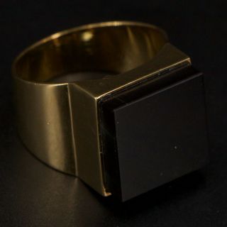 Vtg Sterling Silver - Modernist Onyx Stone Statement Gold Ring Size 10.  5 - 8.  5g