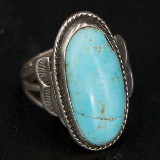 Vtg Sterling Silver - Navajo Braided Stamped Turquoise Stone Ring Size 5.  5 - 5g