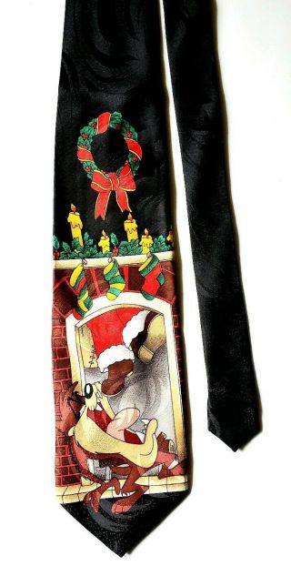 Vintage Official Taz Christmas Neck Tie - Looney Tunes Tasmanian Devil Santa Wb