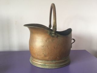 Large Vintage Brass Coal Scuttle Bucket.  Fire Tools.  Planter Plant Pot Tray