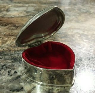 Vintage Silver Tone Red Velvet Lined Heart Trinket/jewelry Box
