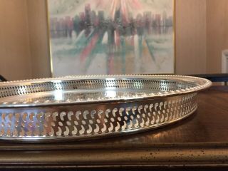 15” vintage Wm Rogers silver plated round cocktail tray Floral Pattern 2