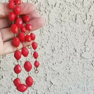 Vintage 14k 585 Gold Chain With Red Cut Glass Beads Necklace