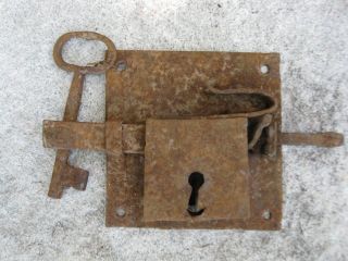 Vintage Antique Rustic Farmhouse Barn Gate Castle Lock Set With Key