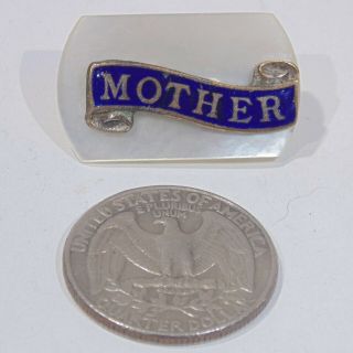 Vintage Art Deco era MOTHER of pearl MOP enamel small pin brooch Mom c - clasp 2
