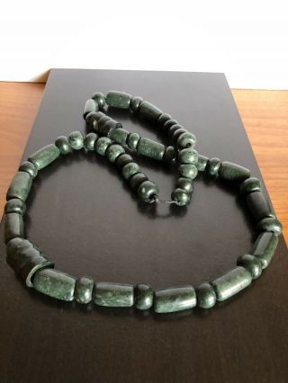 Pre - Columbian Jade Necklace From Mexico,  Green Stone Beads,  Maya,  Olmec,  Aztec