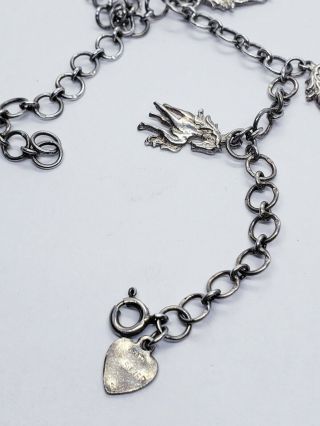 Vintage Sterling Silver Chain Bracelet With 3 Horses Charms 7.  5 