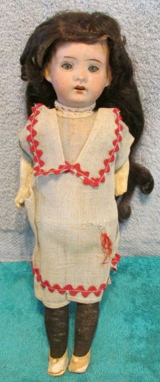 Antique German 12 " Bisque Head Doll Incised 21 Germany Glass Eyes Compo Body See