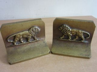 Antique Cast Iron Bradley & Hubbard B&h Bookends With Lion,  Brass Finish