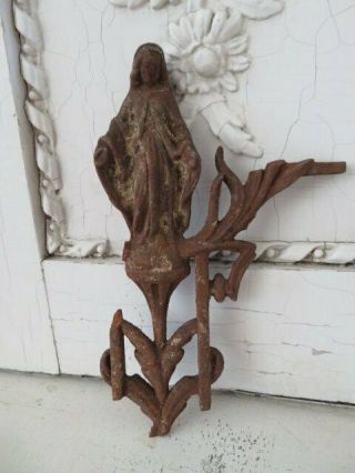 Fabulous Old French Cast Metal Cross Fragment Madonna Chippy Rusty Patina