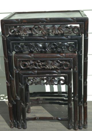 Old Chinese Nesting Tables Set Of 4 Wood Carved