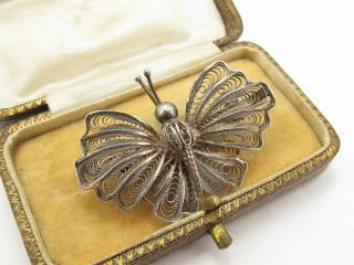 Vintage Antique Sterling Silver 925 Filigree Butterfly Brooch Pin
