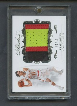 2018 - 19 Panini Flawless Trae Young Rc Rookie Jumbo 3 - Color Patch 1/15 Hawks