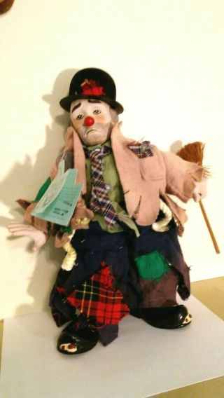 Vtg Dynasty Doll 15  Clyde Jr.  " Hobo Clown With Broom Porcelain Head,  Hands,  Feet